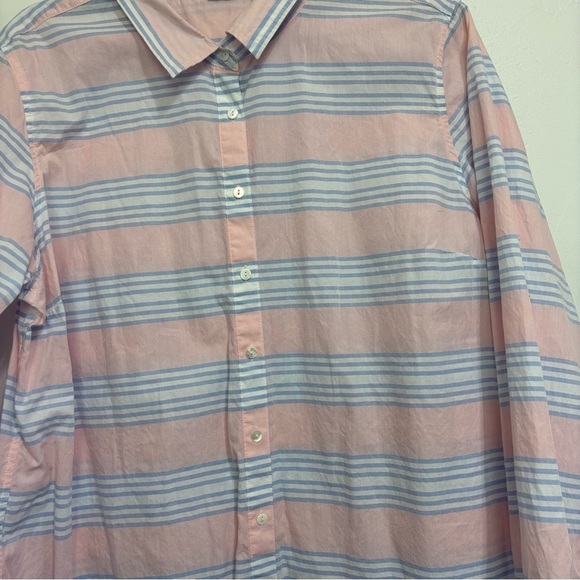 LL Bean Women's XL Striped Button Front Cotton Long Sleeve Shirt Pink Blue - Picture 2 of 6